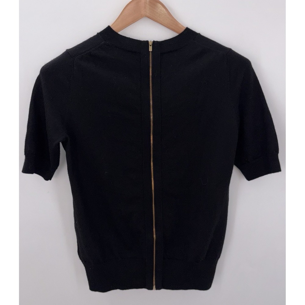 Banana Republic Large Petite Merino Wool Sweater Short Sleeve Black Back Zipper - Picture 5 of 7